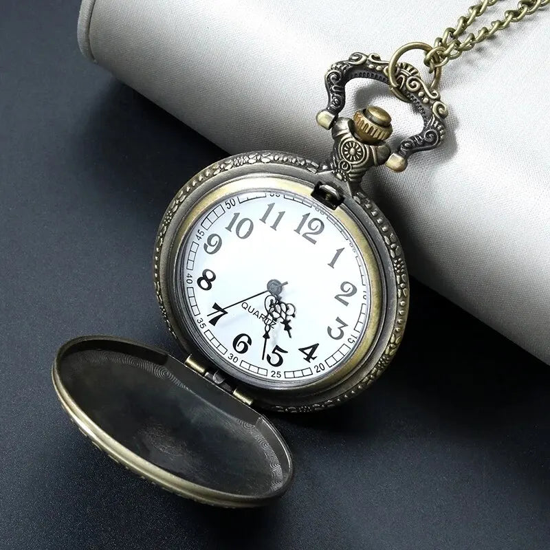 Retro Punk Quartz Pocket Watch with Necklace Chain
