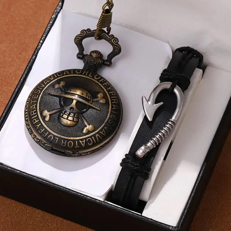 Retro Punk Quartz Pocket Watch with Necklace Chain